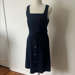 Monteau Navy Square-Neck Tie-Waist Midi Dress